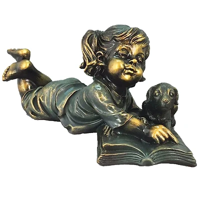 Santa's Workshop 15" Girl & Pup Reading Statue