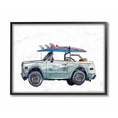 Stupell Industries Retro Beach Cruiser with Surfboard Minimal Illustration Framed Wall Art
