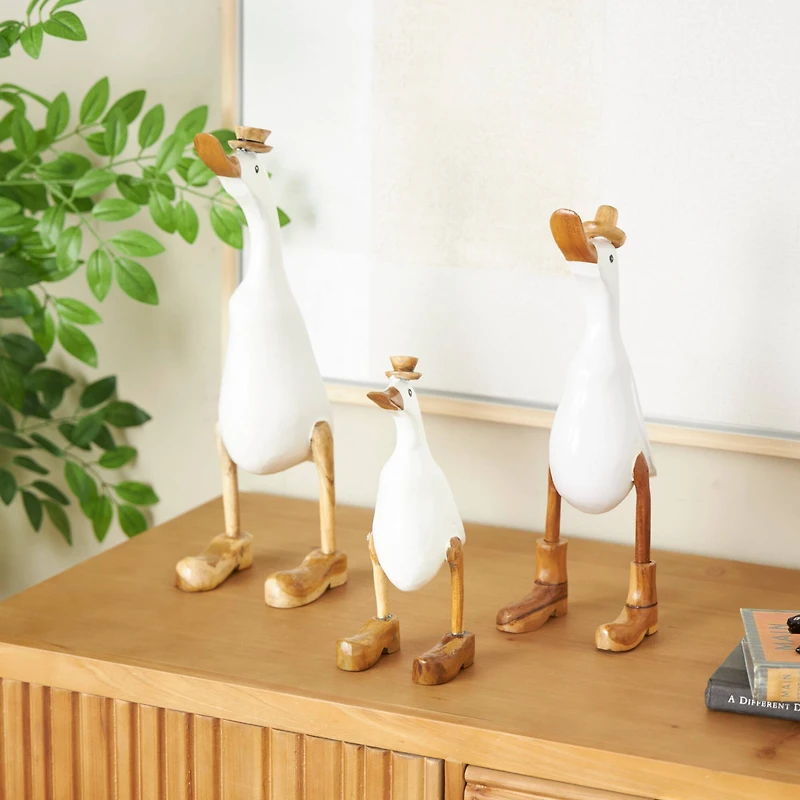 White Bamboo Wood Duck Sculpture Set, 3ct.