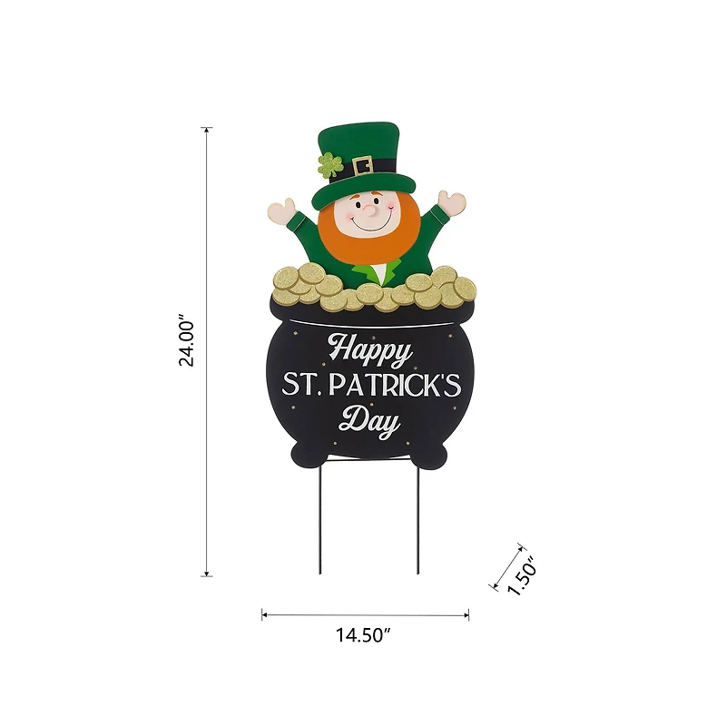 Glitzhome® 24" Lighted St. Patrick's Wooden Leprechaun Pot of Gold Décor