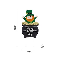 Glitzhome® 24" Lighted St. Patrick's Wooden Leprechaun Pot of Gold Décor