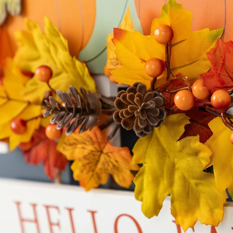 Glitzhome® 14" Fall Wooden Patch with Floral Door Hanger