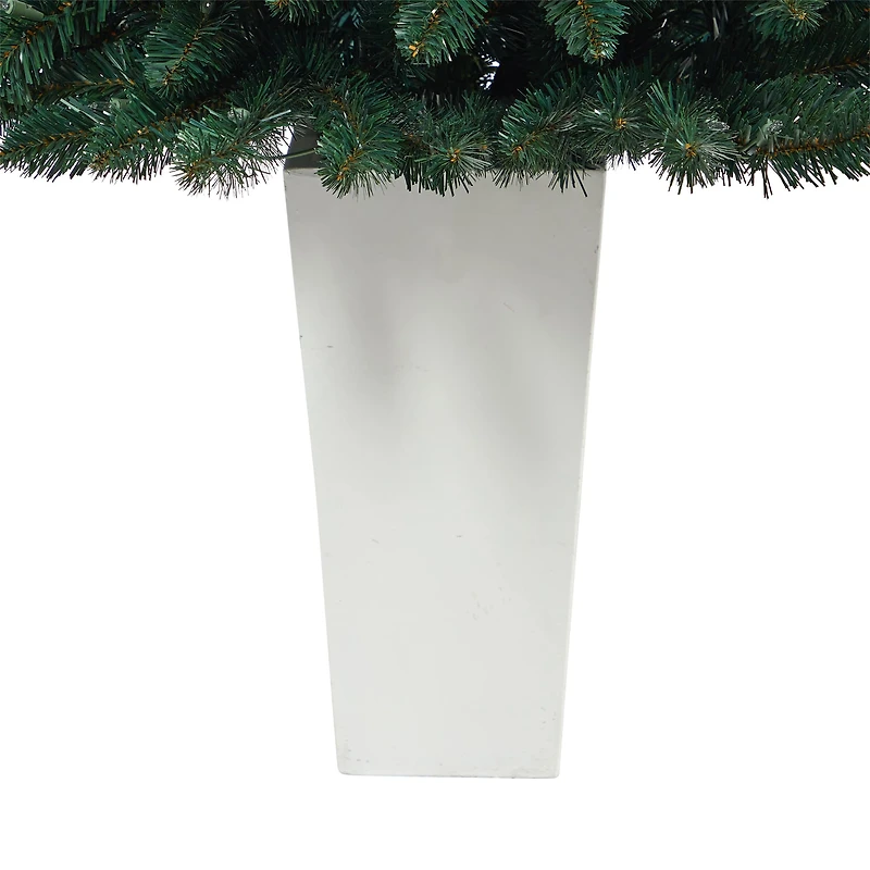 4.5ft. Pre-Lit Northern Rocky Spruce Artificial Christmas Tree in Tower Planter, Clear Lights