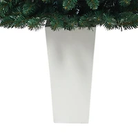 4.5ft. Pre-Lit Northern Rocky Spruce Artificial Christmas Tree in Tower Planter, Clear Lights