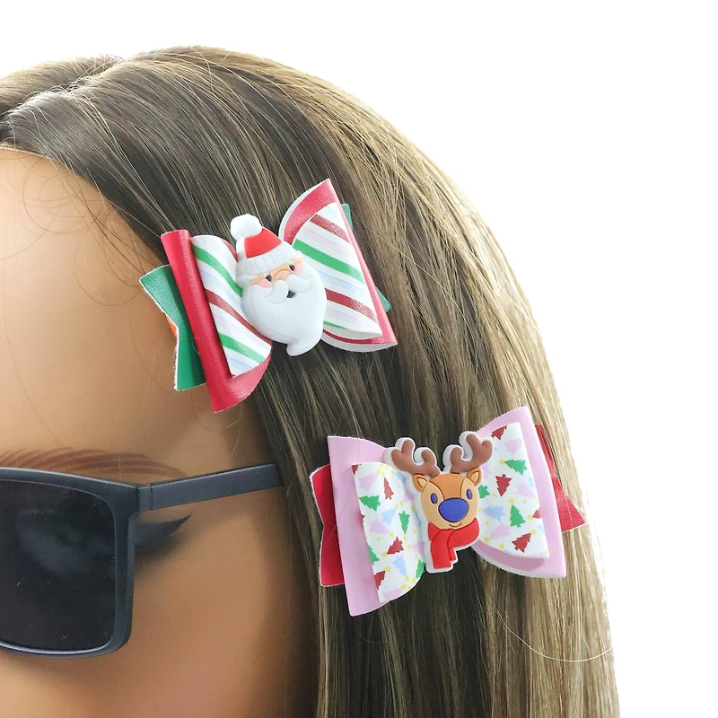 Santa & Reindeer Bow Hair Clips by Creatology™