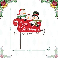 Glitzhome® 24" Metal Snowmen Riding Sleigh Yard Stake
