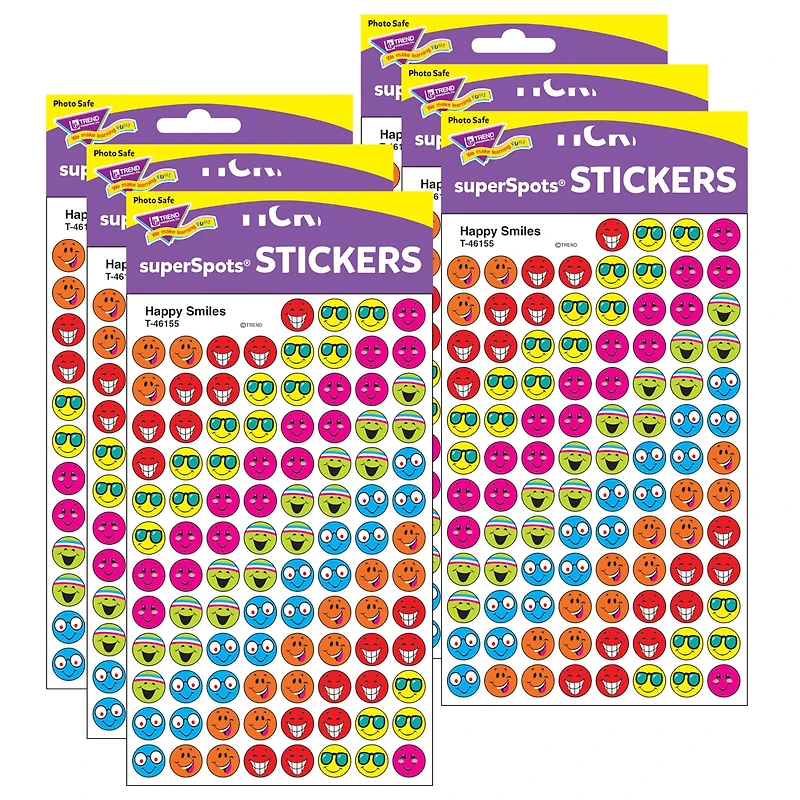 Trend Enterprises® superSpots® Happy Smiles Stickers, 6 Packs of 800ct.