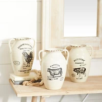 Set of 3 White Porcelain Farmhouse Vase, 8" x 10"