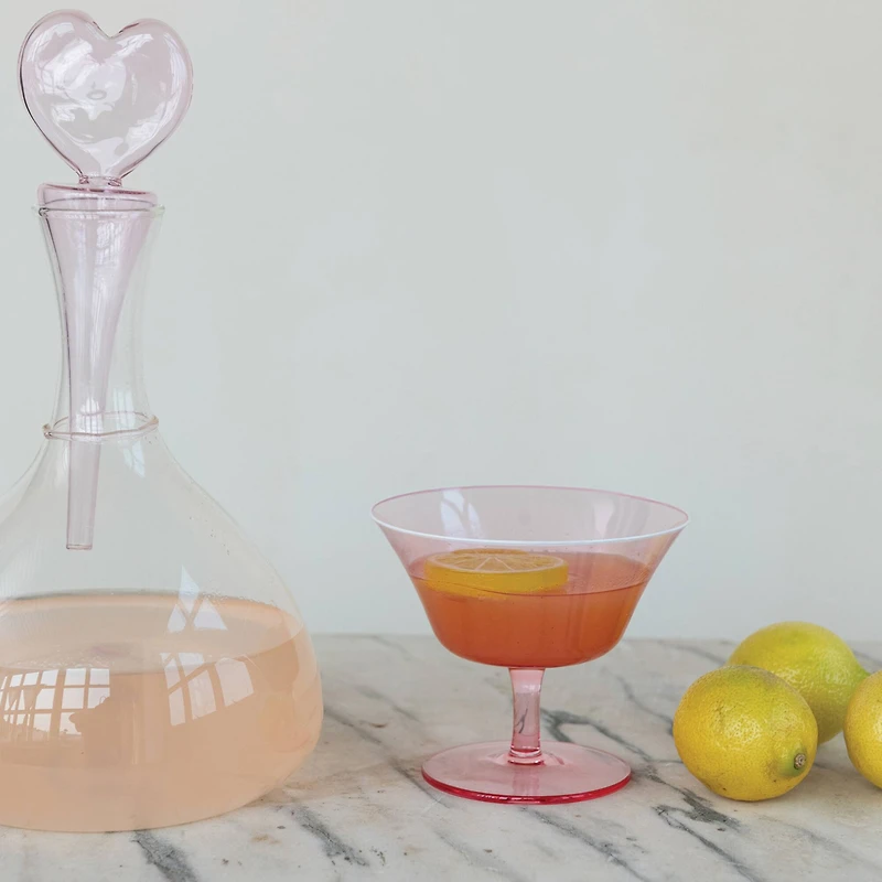 Hello Honey 8-Ounce Stemmed Coupe Glass with White Rim, Pink, Set of 4