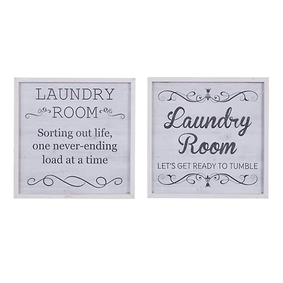 Set of 2 White Wood Farmhouse Sign Wall Decor, 15" x 15"