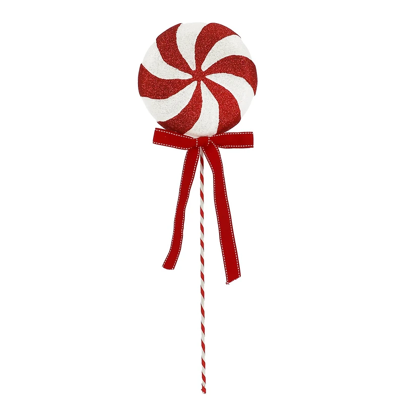 24" Red & White Glitter Peppermint Stem with Bow by Ashland®