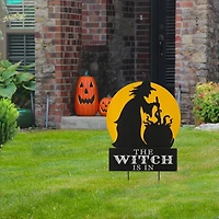 Glitzhome® 30" Black & Orange The Witch Is In Halloween Yard Stake