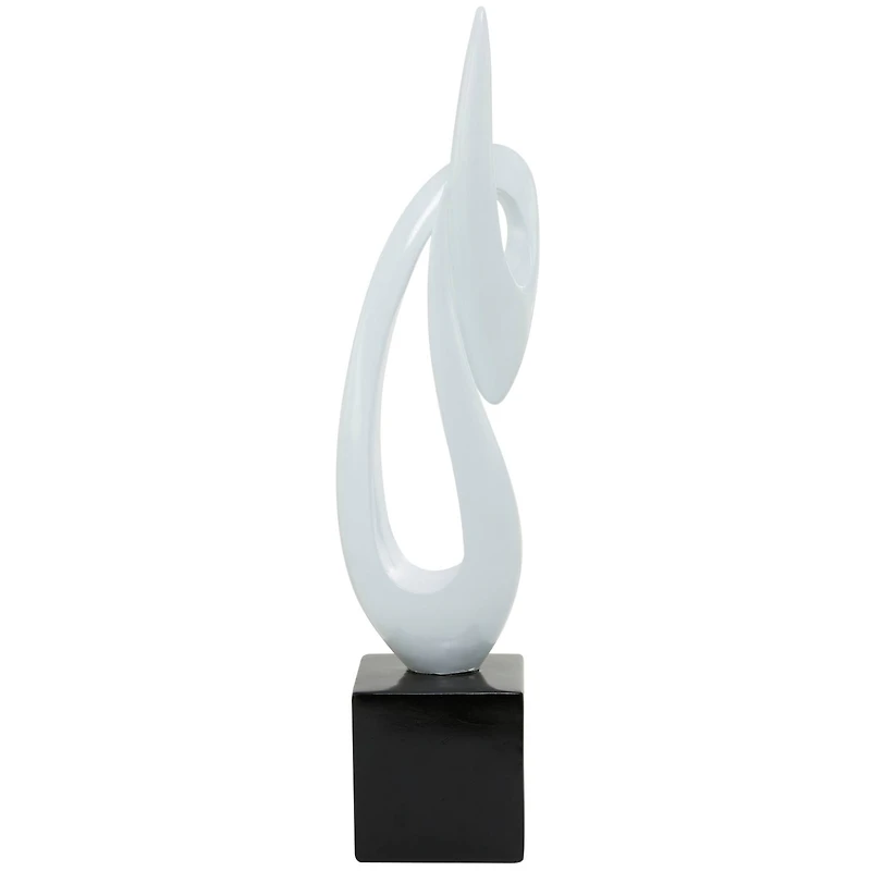 40" White Swirl Abstract Sculpture with Black Base
