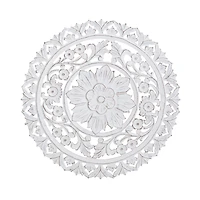 Habitat Etta 24" White Carved Floral Round Wall Art