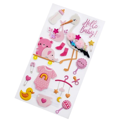 12 Pack: Baby Girl Stork Dimensional Stickers by Recollections™