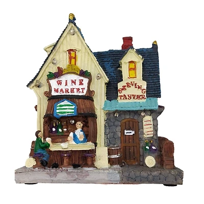 Wizardi 3" Christmas Village Wine Market Tabletop Decoration