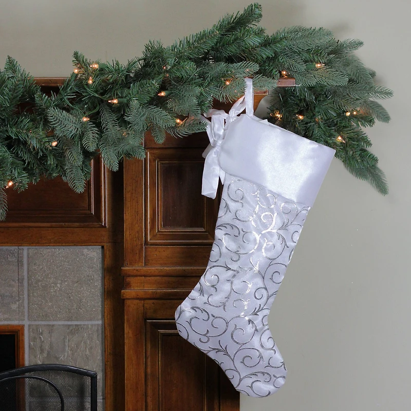 20.5" Silver Filigree Christmas Stocking