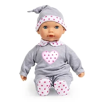 Bayer Design 15" Gray & Pink Hearts Interactive Tears Baby Doll