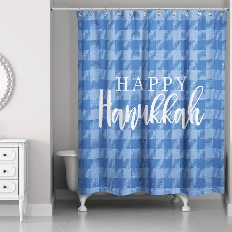 Happy Hanukkah Buffalo Check Shower Curtain