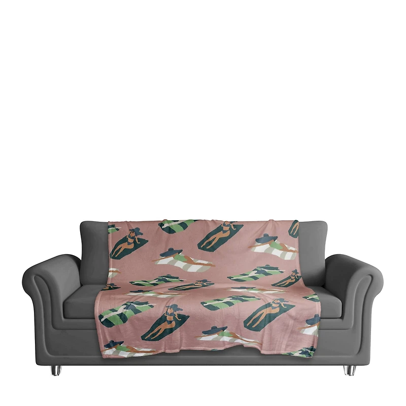 Pink Sun Bathers Pattern Coral Fleece Blanket