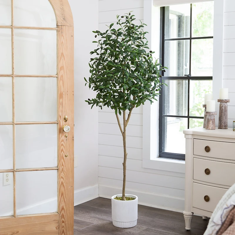 6ft. Artificial Olive Tree with White Decorative Planter