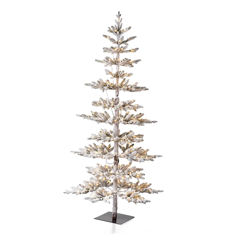 7ft. Pre-Lit Deluxe Flocked Pine Artificial Christmas Tree, Warm White LED Lights