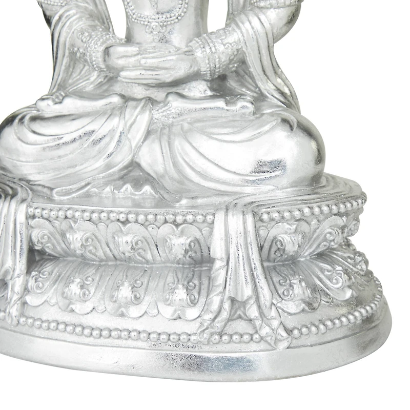 Silver Resin Bohemian Buddha  Sculpture, Set of  21" x 14" x 10"