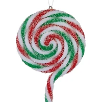 6ct Frosted White  Green and Red Lollipop Christmas Ornaments 7"