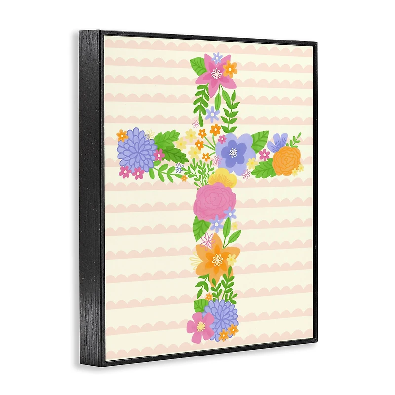 Stupell Industries Floral Cross Religious Symbol Framed Giclee Art