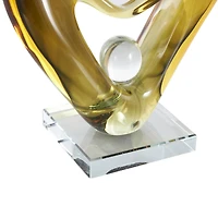 11.75" Orange Abstract Family Curved Glass Sculpture