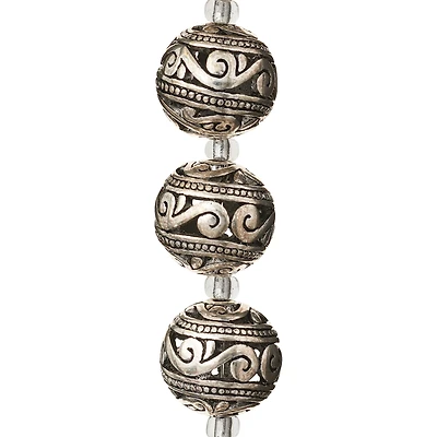 Silver-Plated Carved Filigree Beads, 14mm by Bead Landing™