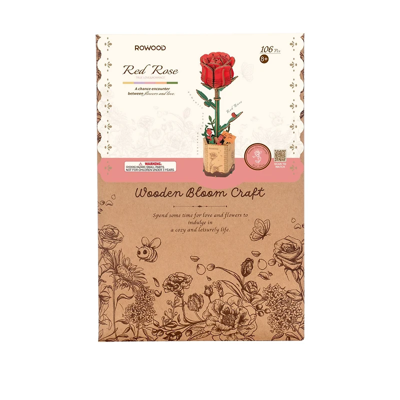 Rowood Red Rose Wooden Bloom Craft
