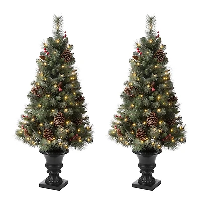 4ft. Pre-Lit Artificial Christmas Tree Set, Warm White LED Lights