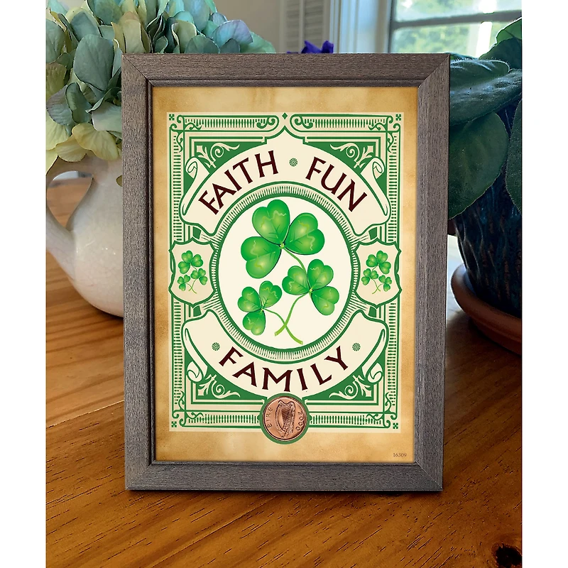 Irish- Faith, Fun, Family with Irish Penny Coin in 5" x 7" Frame