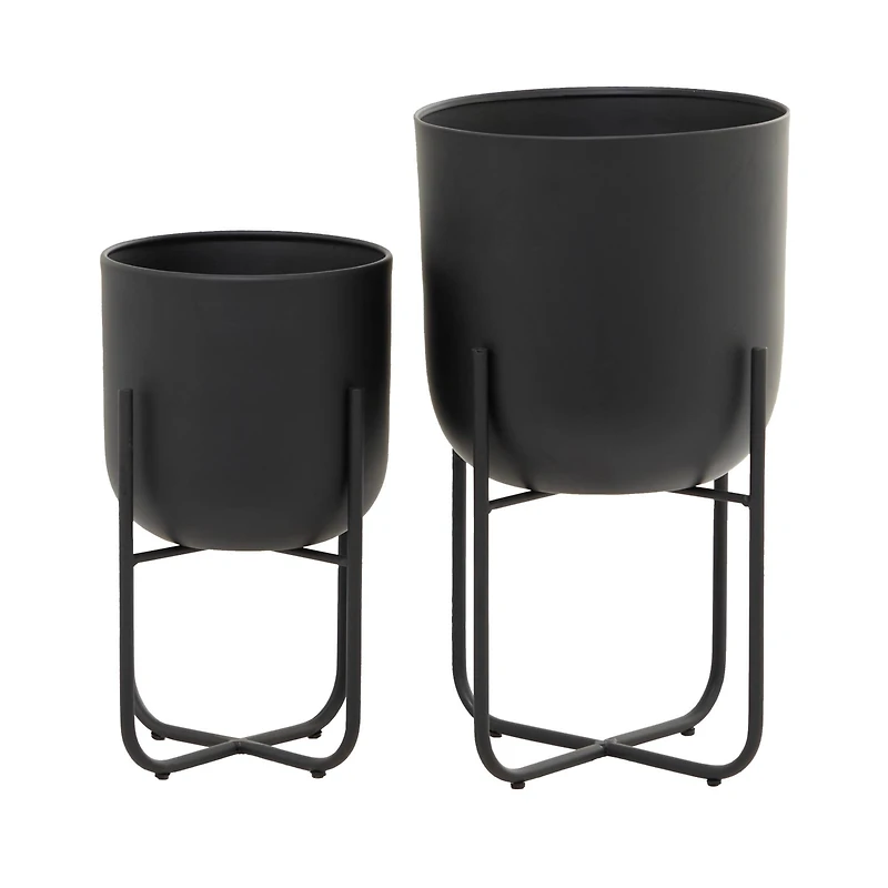 CosmoLiving by Cosmopolitan Black Metal Planter with Removable Stand Set, 17" & 13"