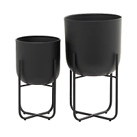 CosmoLiving by Cosmopolitan Black Metal Planter with Removable Stand Set, 17" & 13"