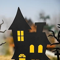 Glitzhome® 2ft. Halloween Metal Silhouette Haunted House and Ghost Tree Yard Stake Set
