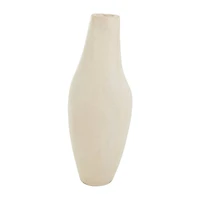 15" Beige Paper Mache Abstract Curved Vase with Handle
