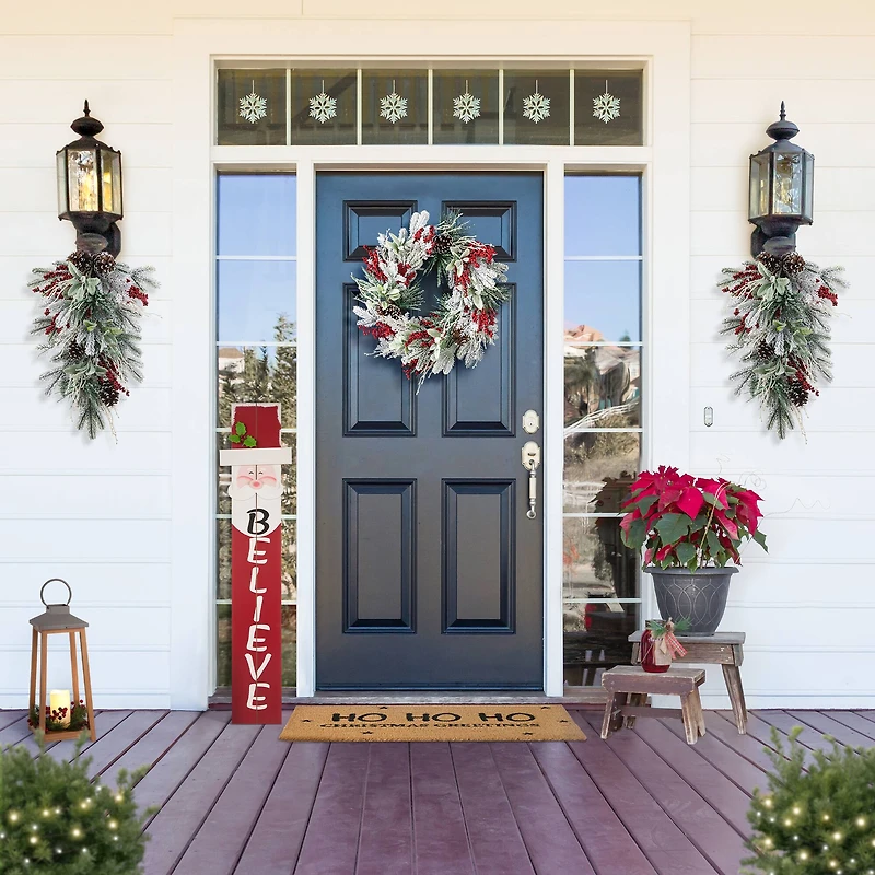 Glitzhome® 28"Christmas Flocked Pinecone & Berry Teardrop