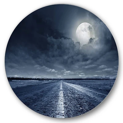 Designart - Asphalt Road Under Cloudy Full Moon I