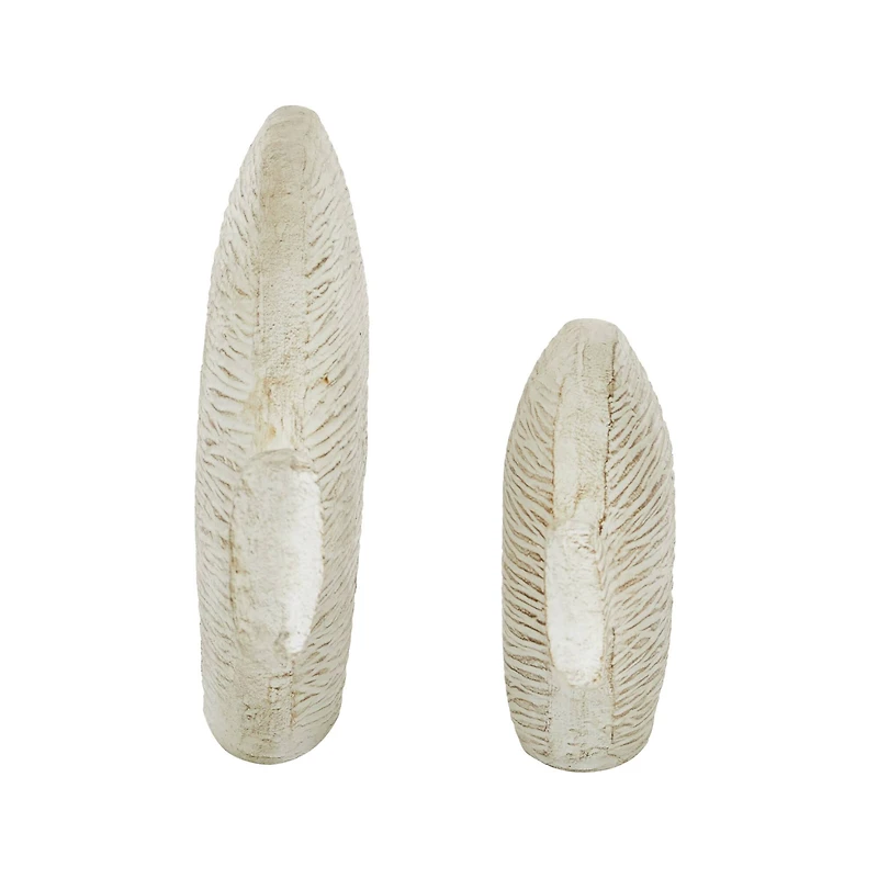 Set of 2 White Ceramic Coastal Fish Sculpture, 13", 9"