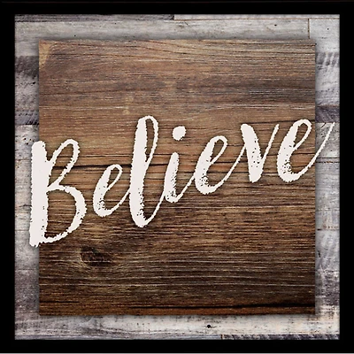 Believe Wood Plaque In Black Frame