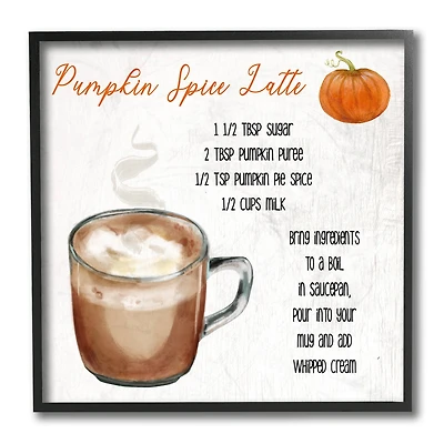 Stupell Industries Pumpkin Spice Latte Farmhouse Coffee Recipe Black Framed Wall Art