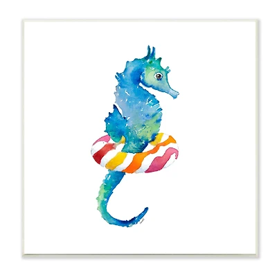 Stupell Industries Blue Ombre Seahorse Red Stripe Ring Float,12" x 12"