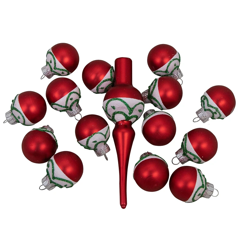 15ct. Red Matte Frosted Tree Topper & Ball Ornaments