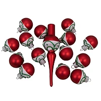 15ct. Red Matte Frosted Tree Topper & Ball Ornaments