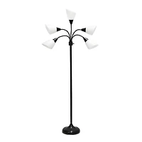 Simple Designs™ 5.5ft. 5-Light Gooseneck Black Floor Lamp with White Shades