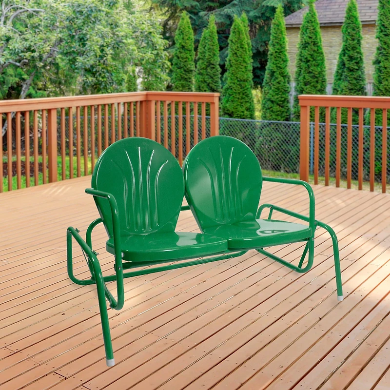 2-Person Outdoor Retro Metal Tulip Double Glider Patio Chair