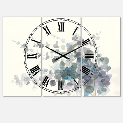 Designart Gray Watercolor Flower II Traditional 3 Panel Wall Clock
