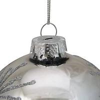 4" Shiny Silver Mirrored Glitter Snowflakes Ball Ornament